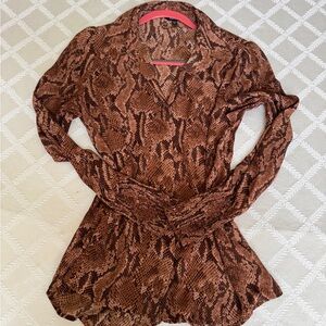 Brown Snake Print Long Sleeve Top